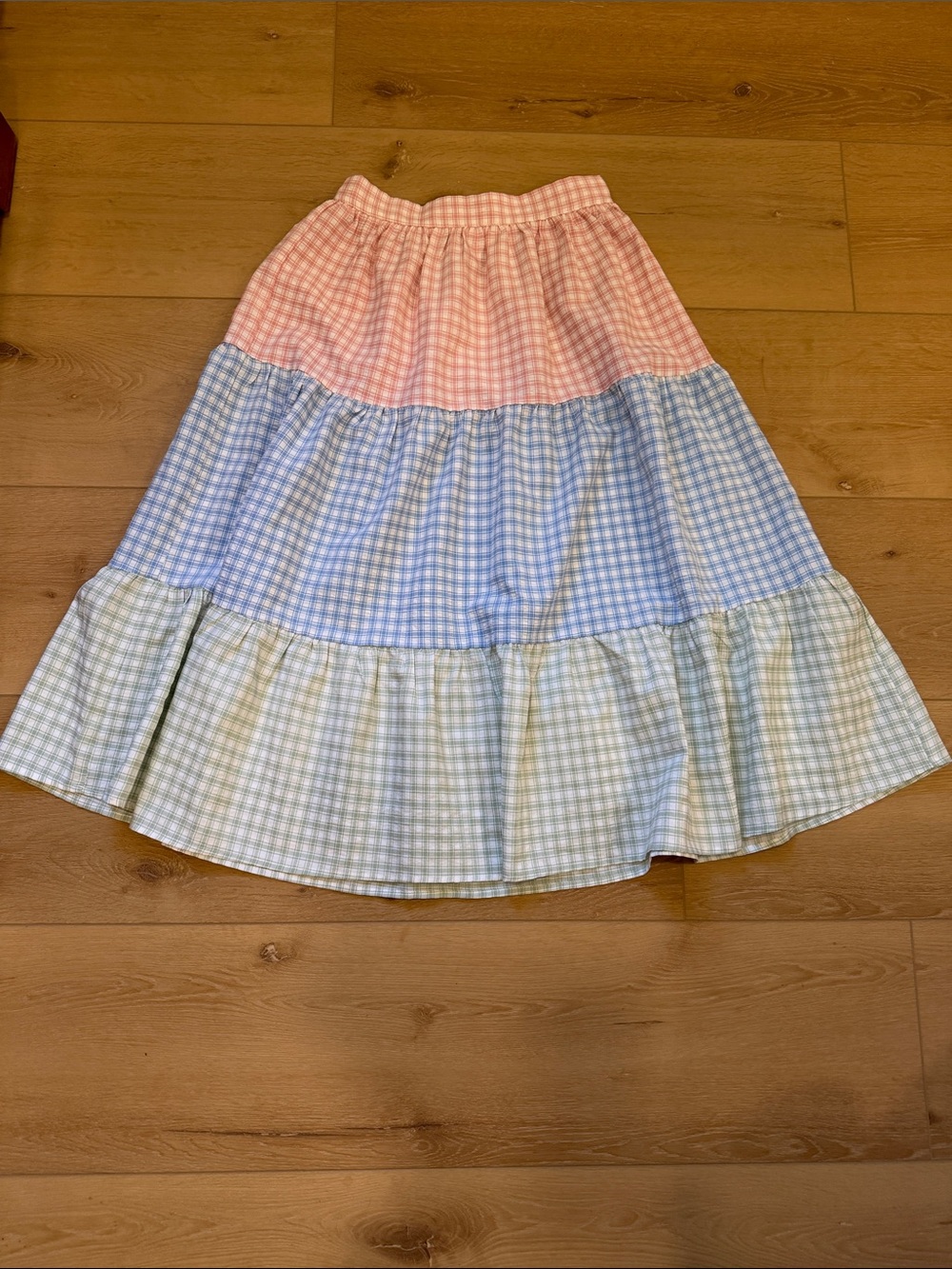Red Dress / Aura Pink Blue Green Gingham Midi Skirt Cottagecore